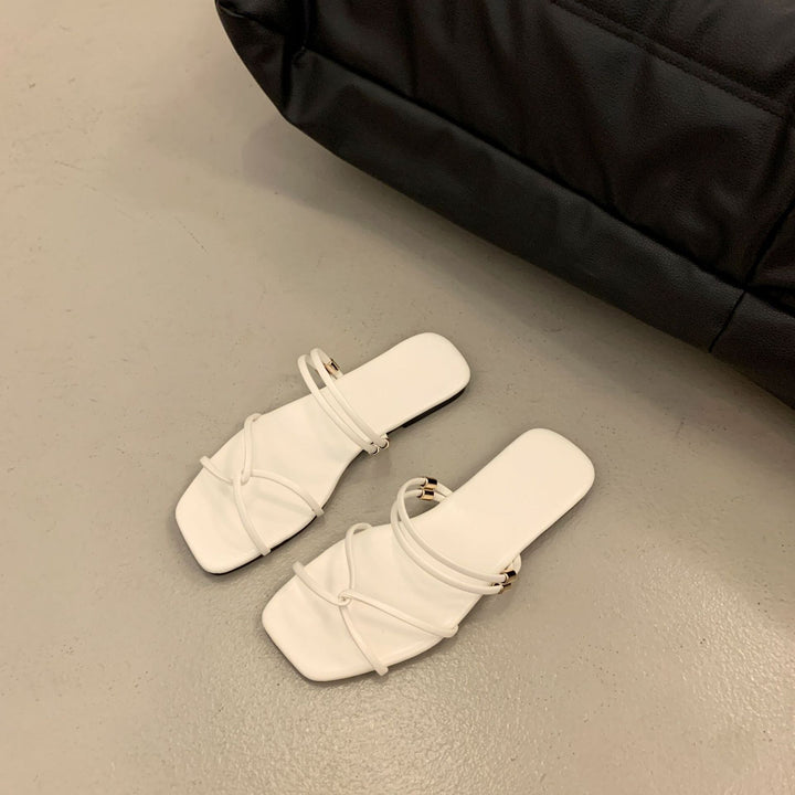 French Square Toe Flat Slide Sandals