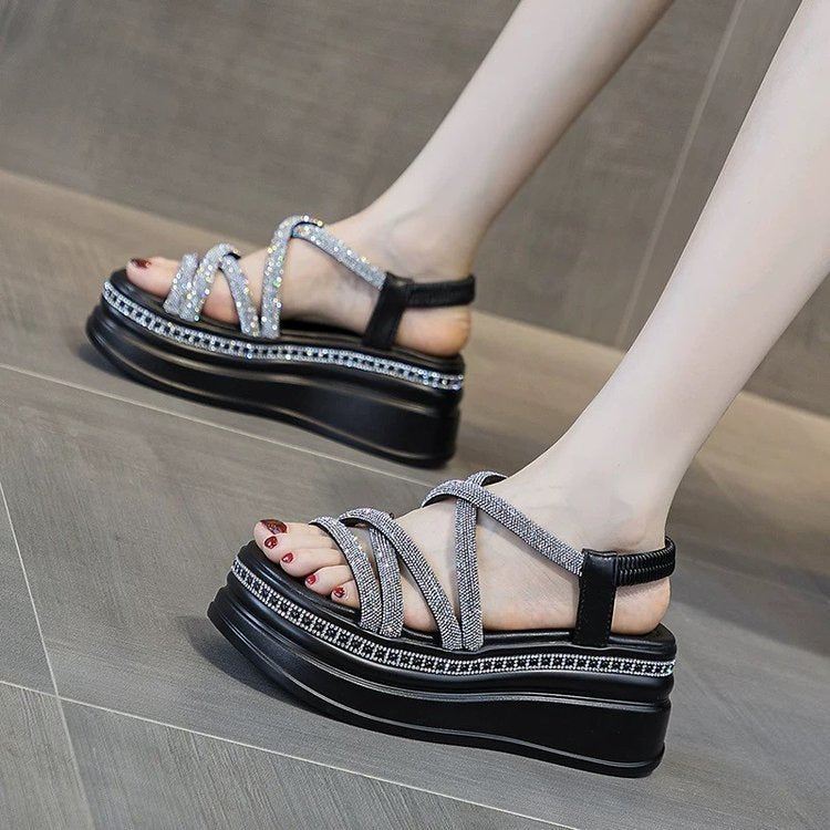 Rhinestone Platform Roman Sandals