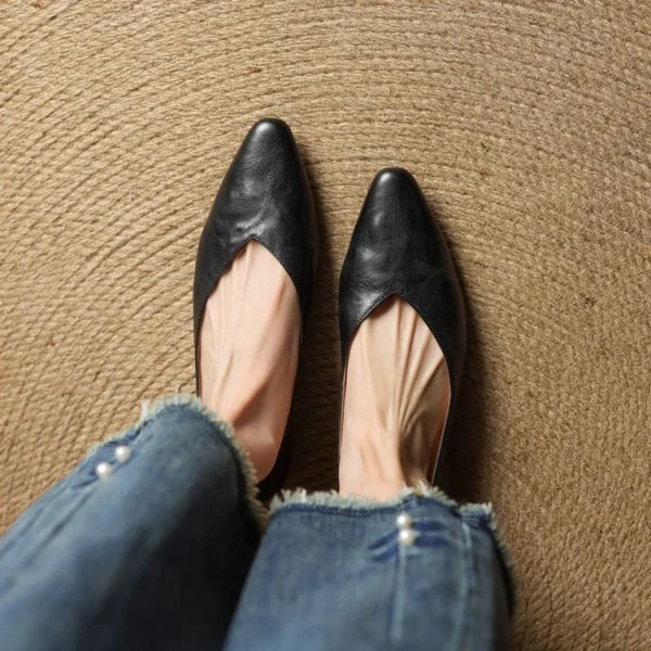 Vintage V-Cut Leather Ballet Flats