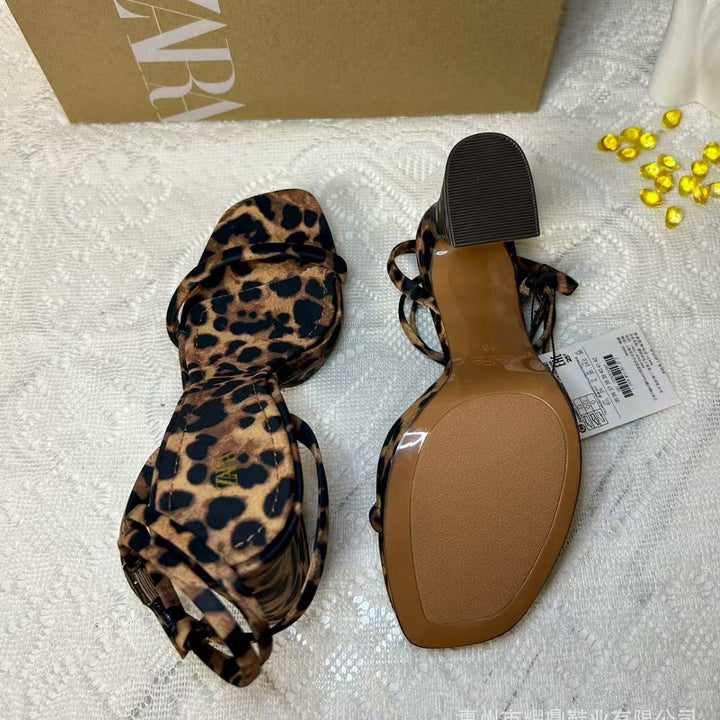 Leopard Print Platform Block Heel Sandals