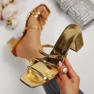 Metallic Strappy Heeled Sandals