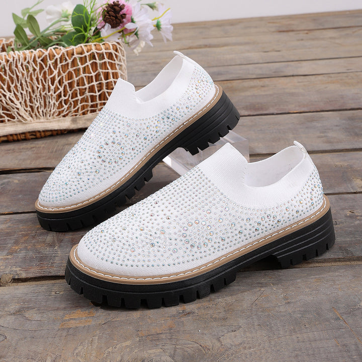 Rhinestone Knit Platform Slip-On Sneakers