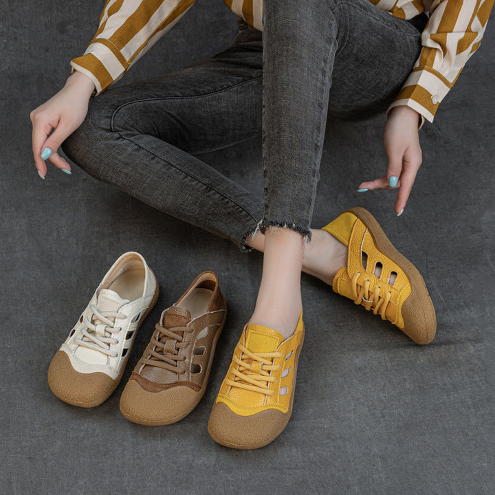 Genuine Leather Cutout Slip-On Flat Sandals