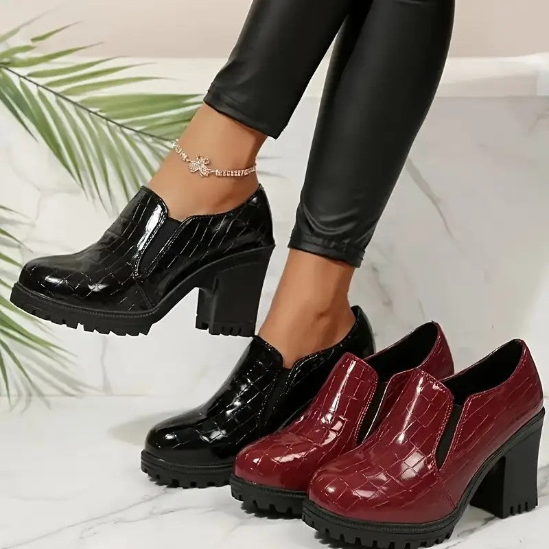 Croc Embossed Platform Chunky Heel Loafers