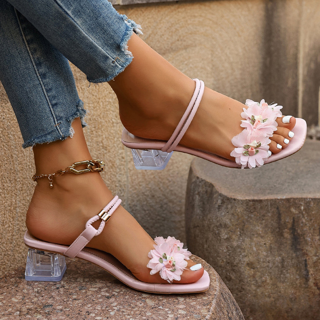 Floral Crystal Heel Sandals
