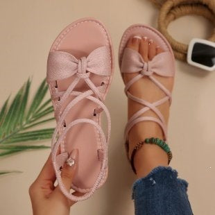Bow Strappy Lace-Up Sandals