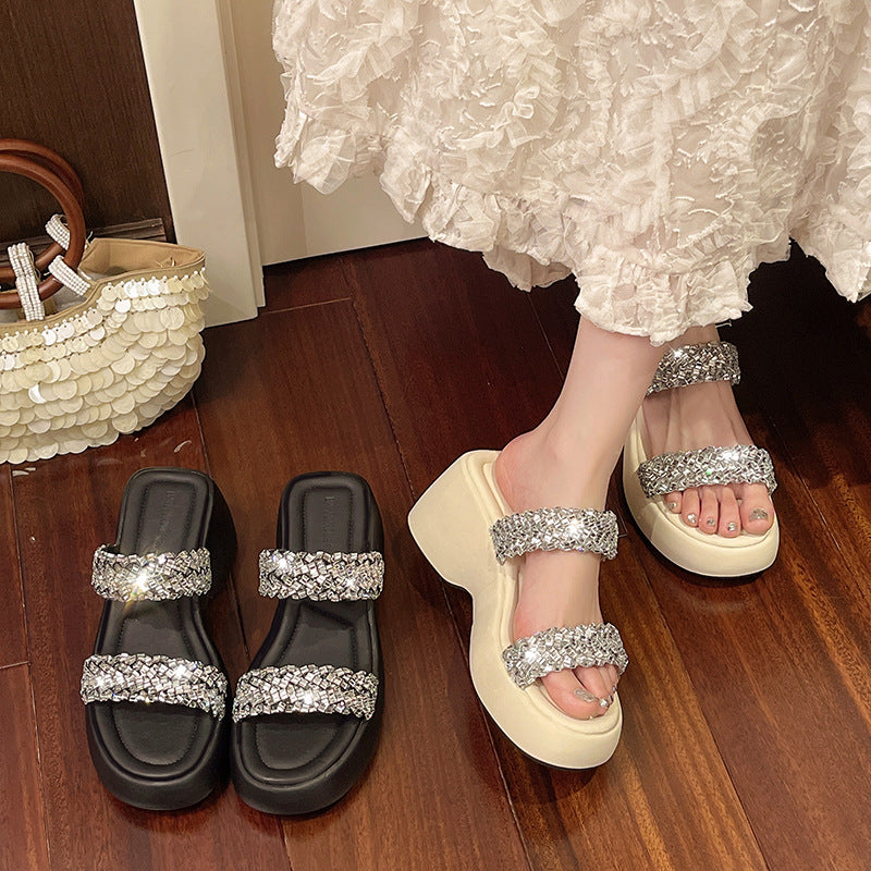 Sequin Platform Slide Sandals