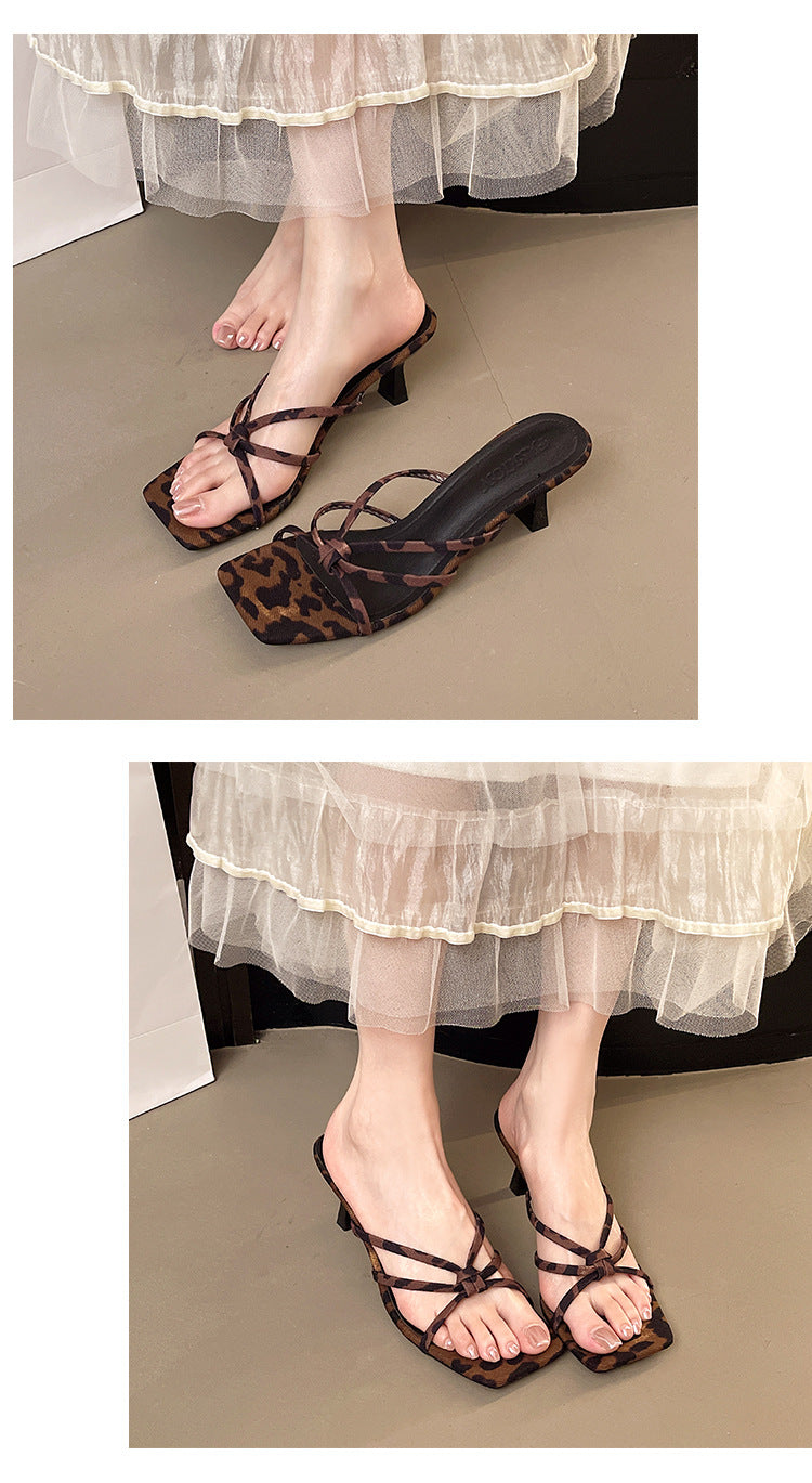 French Lace Bow Square Toe Block Heel Mules