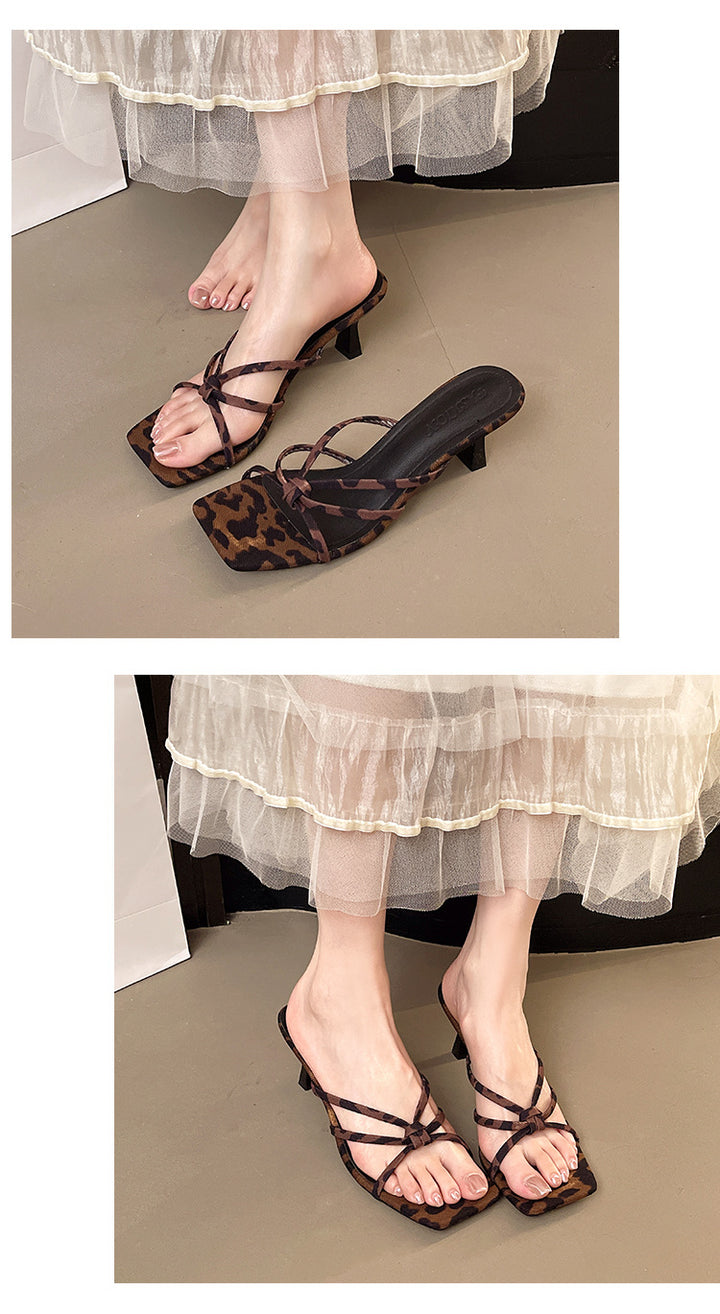 French Lace Bow Square Toe Block Heel Mules