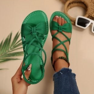 Bow Strappy Lace-Up Sandals