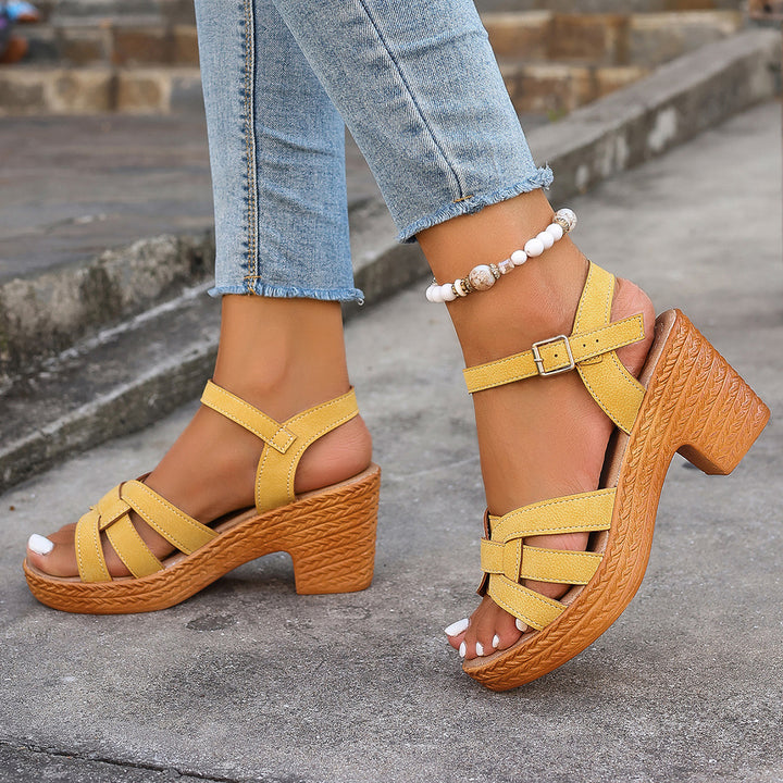 Chunky Heel Roman Peep Toe Sandals