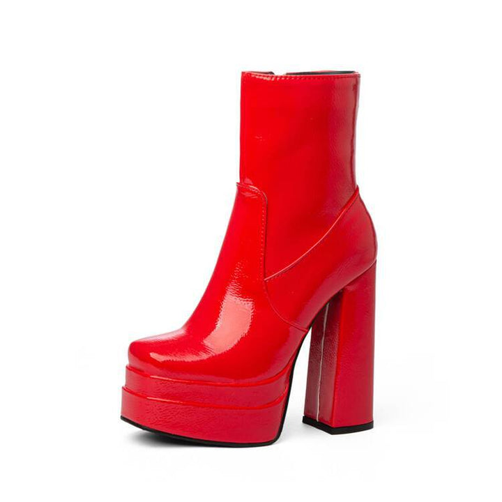Square Toe Platform Block Heel Ankle Boots