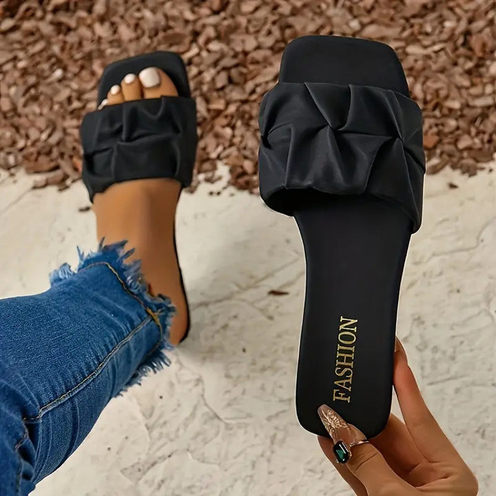 Ruched Low Heel Slide Sandals