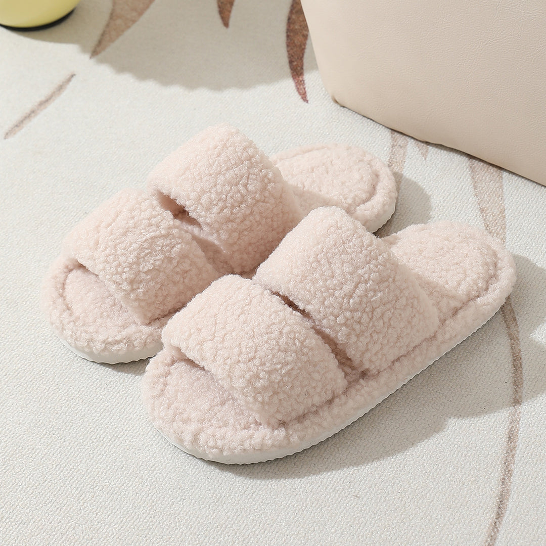 Double Strap Plush Faux Fur Indoor Slippers