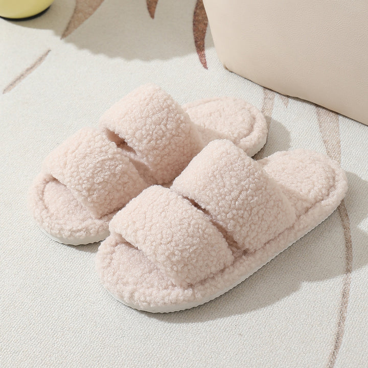 Double Strap Plush Faux Fur Indoor Slippers