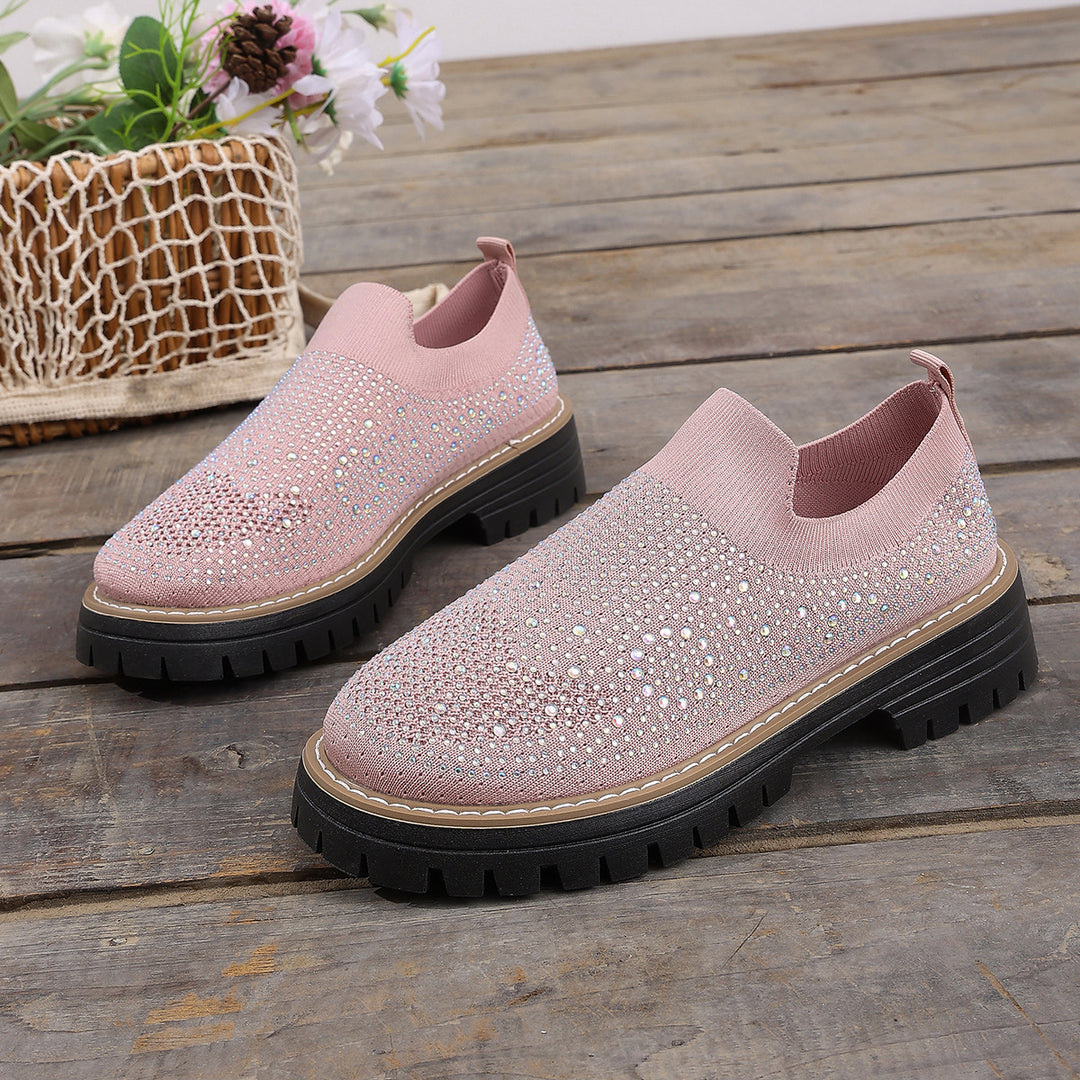 Rhinestone Knit Platform Slip-On Sneakers