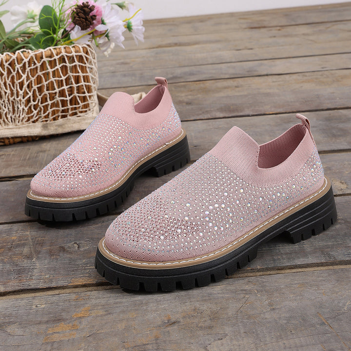 Rhinestone Knit Platform Slip-On Sneakers