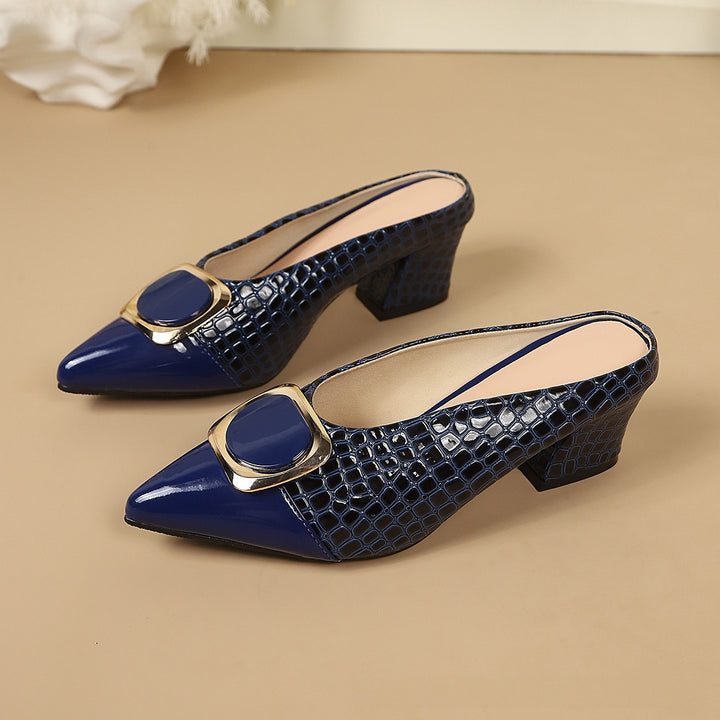 Elegant Square Buckle Pointed Toe Mule Heels