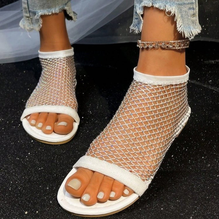 Rhinestone Mesh Ankle Sandals