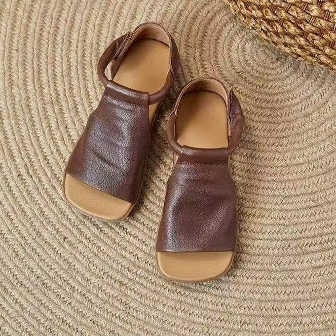 Retro Soft Leather Flat Roman Sandals for Women
