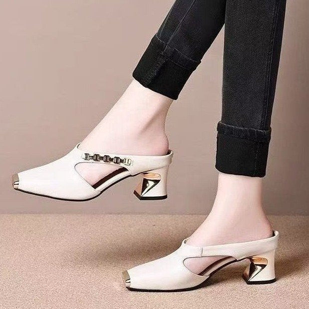 Square Toe Block Heel Mule Sandals