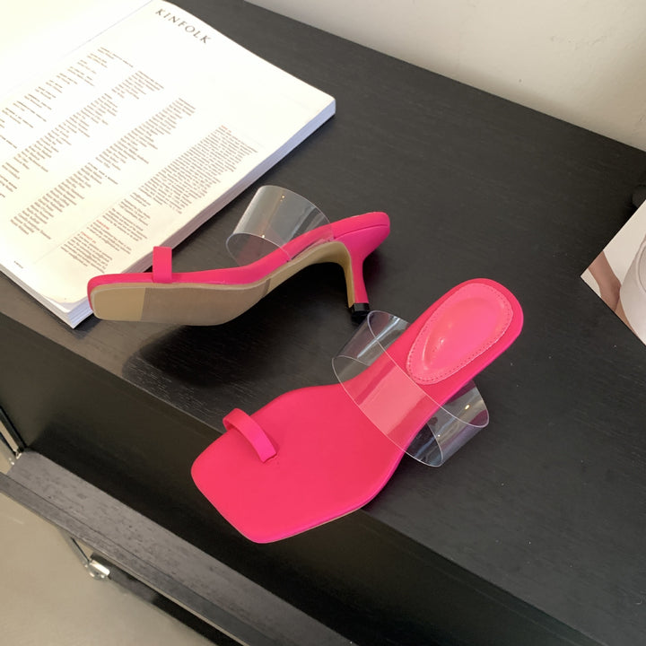 Minimalist Clear Strap Square Toe Heeled Sandals