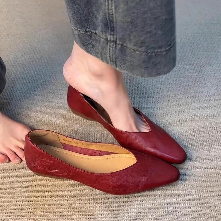 Vintage V-Cut Leather Ballet Flats