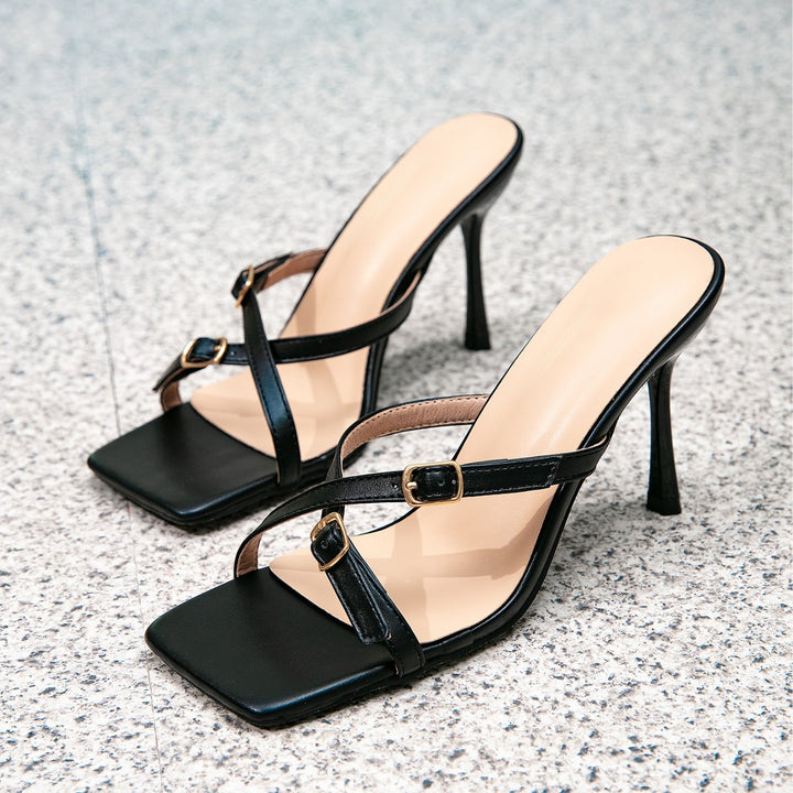 Square Toe Open Toe Stiletto Sandals