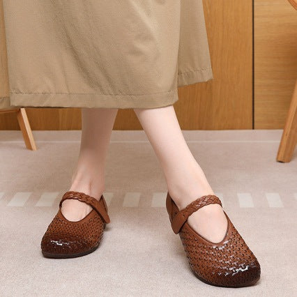Genuine Leather Mary Jane Flat Sandals