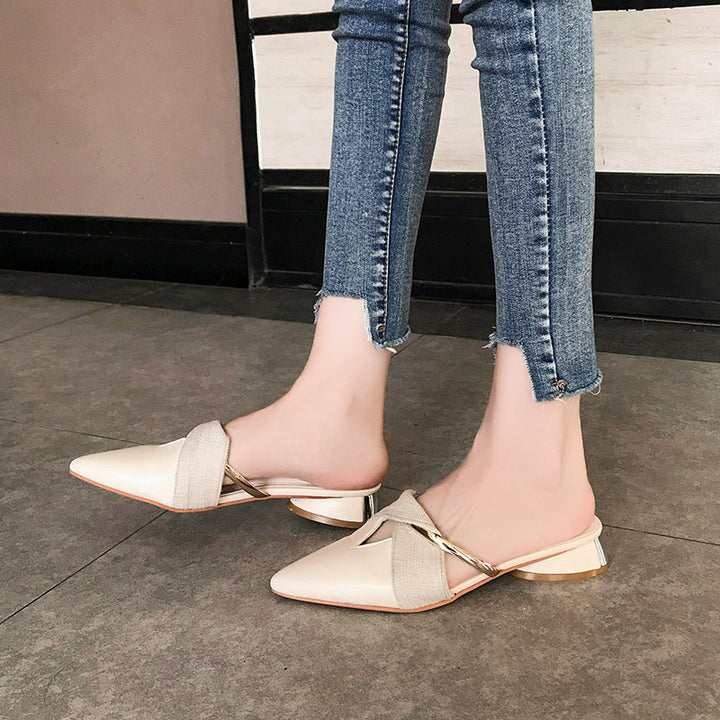 Pointed Toe Block Heel Mule Sandals