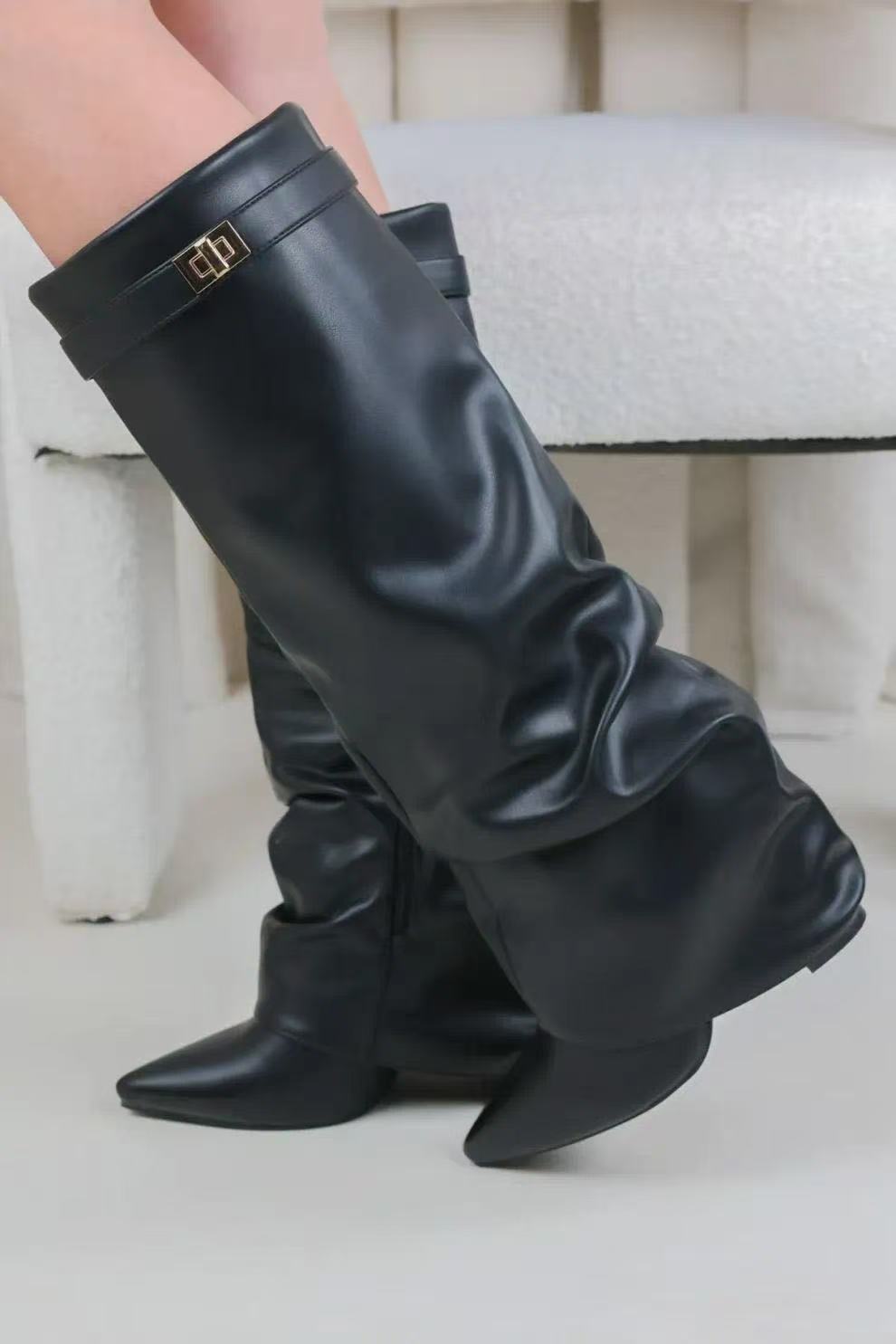 Pointed Toe Slouchy Knee High Boots