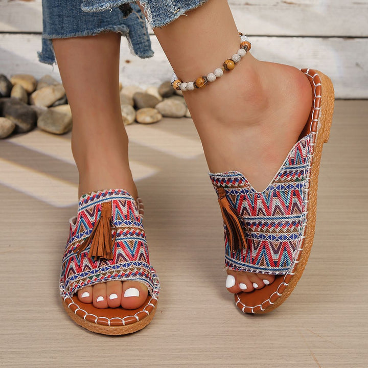 Boho Tassel Slide Sandals