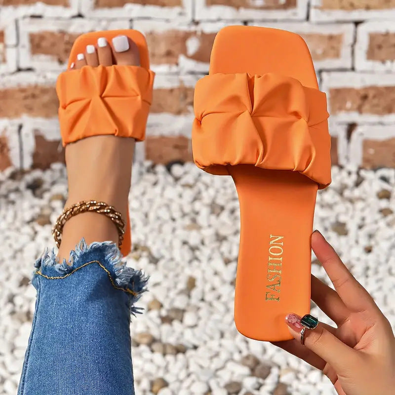 Ruched Low Heel Slide Sandals