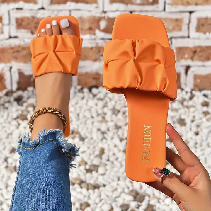 Ruched Low Heel Slide Sandals
