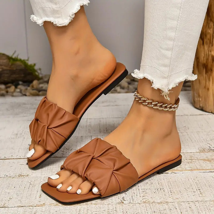 Ruched Low Heel Slide Sandals
