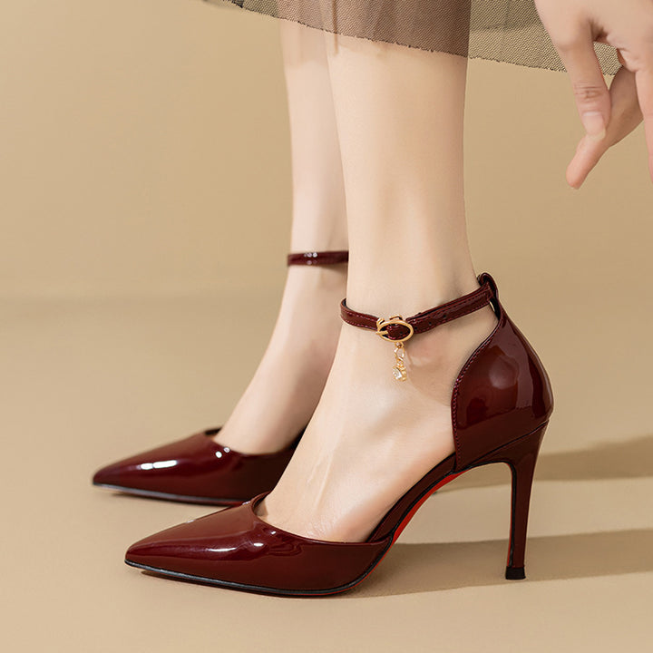Patent Leather Pointed Toe Slingback Shoes