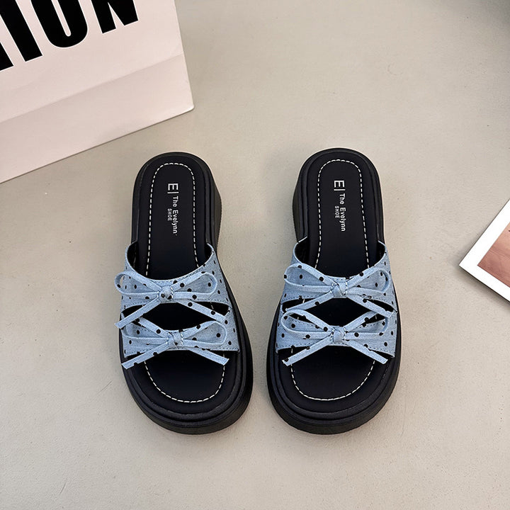 Polka Dot Bow Platform Slide Sandals