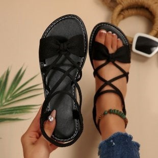 Bow Strappy Lace-Up Sandals