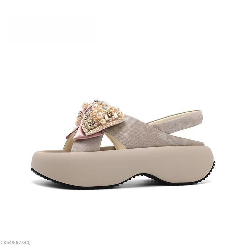 Rhinestone Bow Convertible Platform Sandals