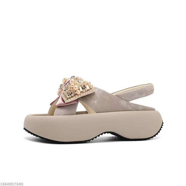 Rhinestone Bow Convertible Platform Sandals