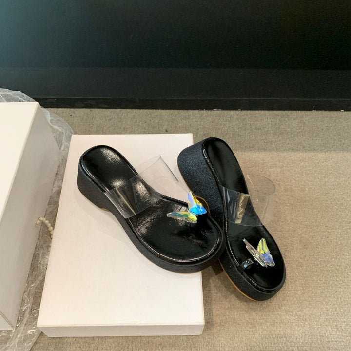 Crystal Butterfly Platform Slide Sandals