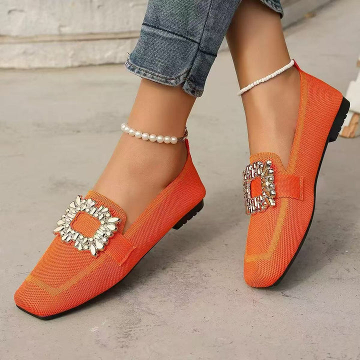 Rhinestone Knit Slip-On Ballet Flats