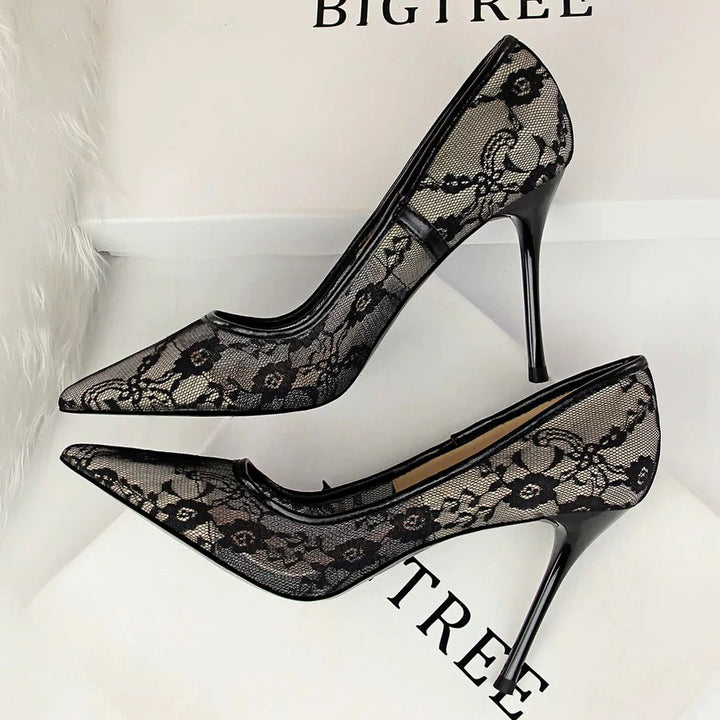 Lace Mesh Pointed Heels
