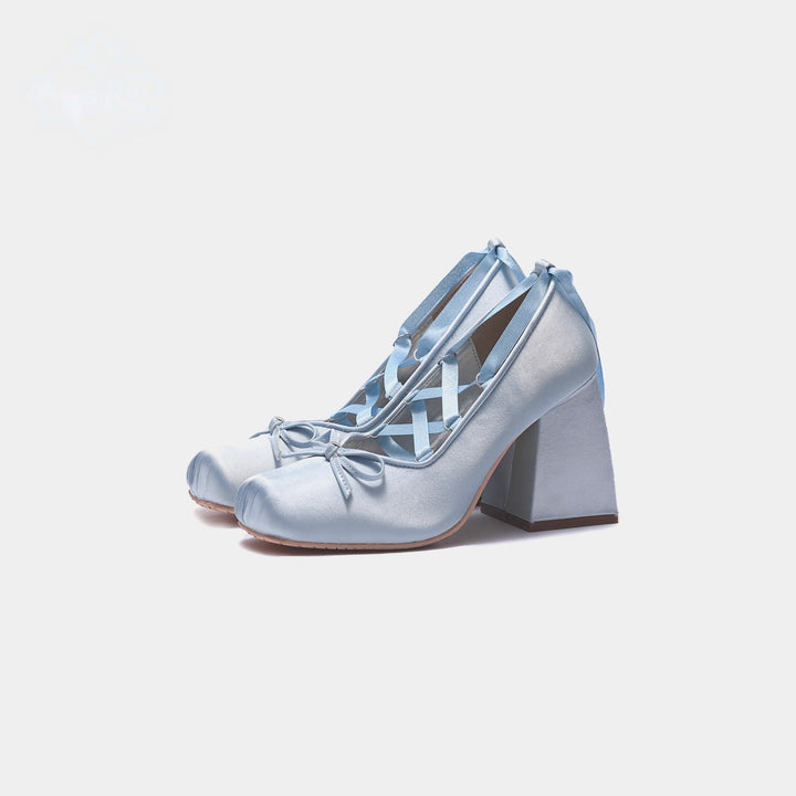 Satin Bow Lace-Up Mary Jane Heels
