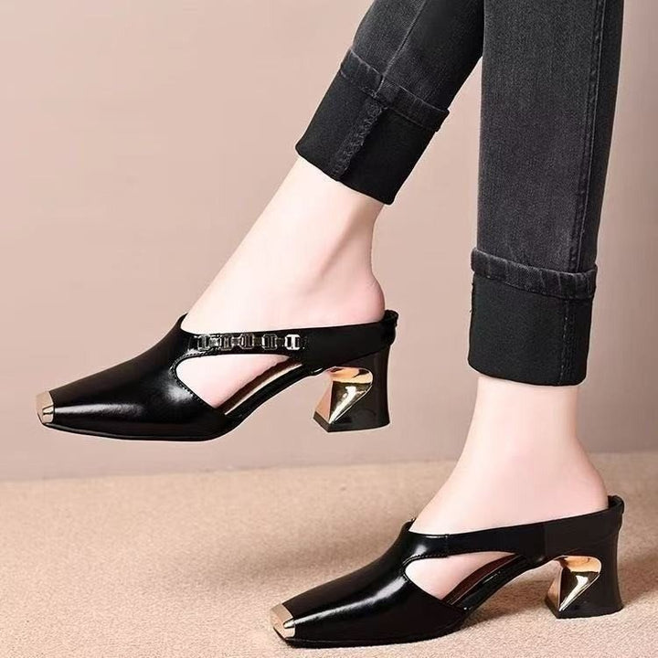 Square Toe Block Heel Mule Sandals