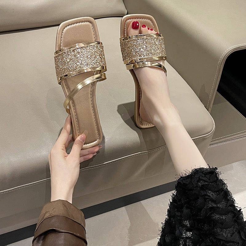 Glitter Strap Flat Sandals