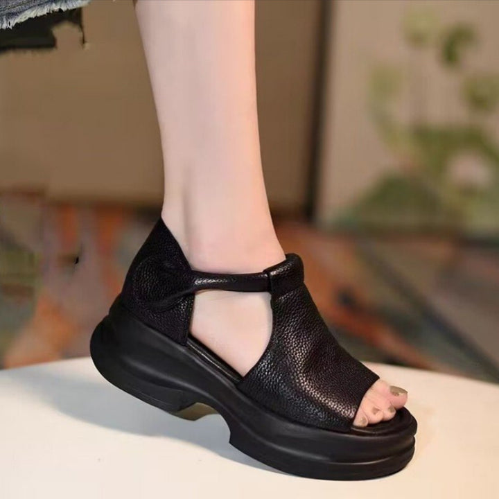 Vintage Leather Platform Wedge Roman Sandals