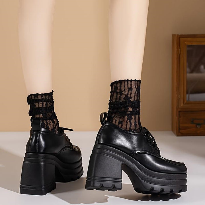 Chunky Platform Lace-Up Pumps