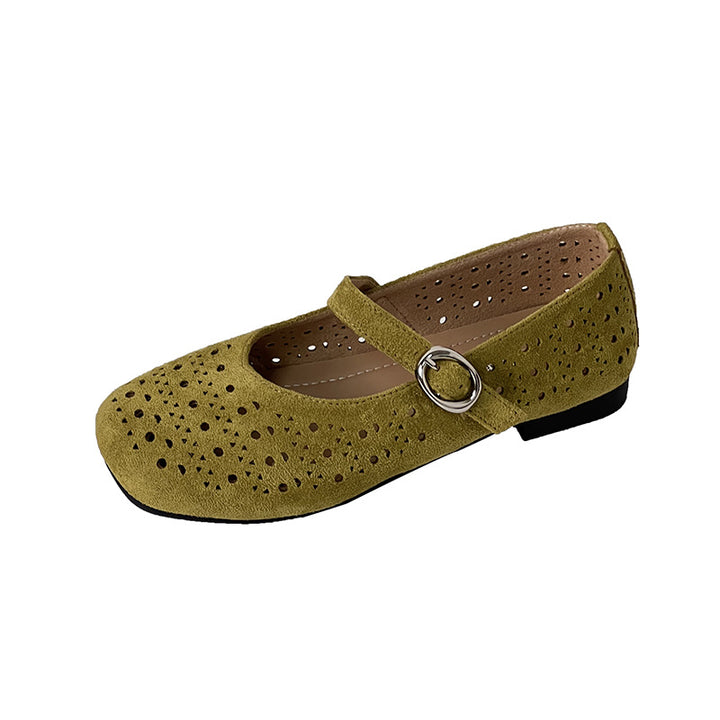 Leather Cutout Mary Jane Platform Flats