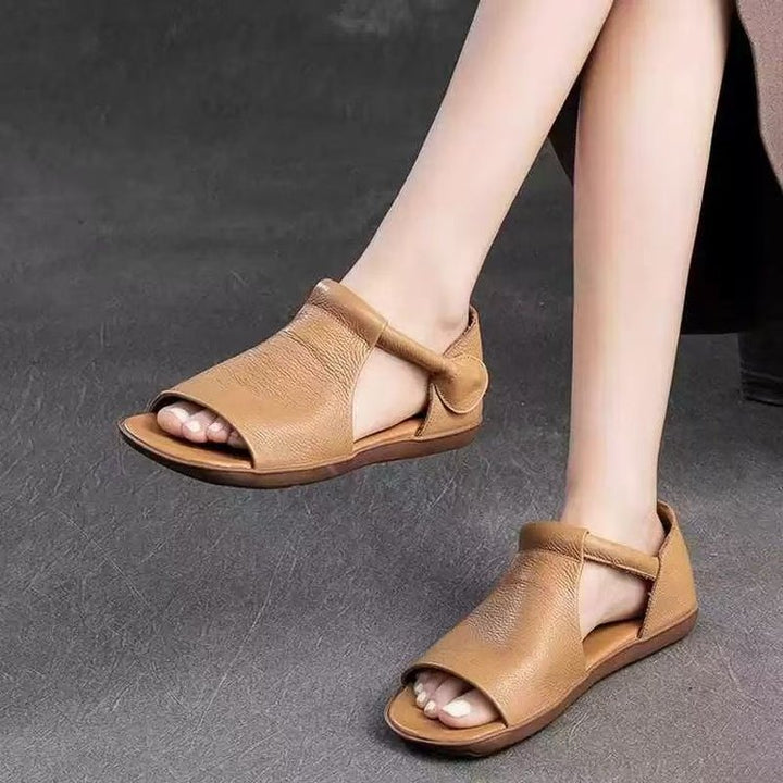 Retro Soft Leather Flat Roman Sandals for Women